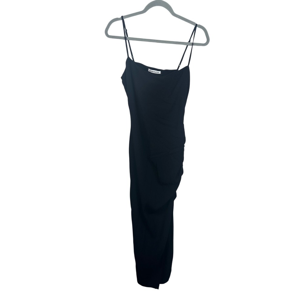 Reformation Midi Dress Womens 8 Black Excellent Ruched‎ Draped Spaghetti Strap